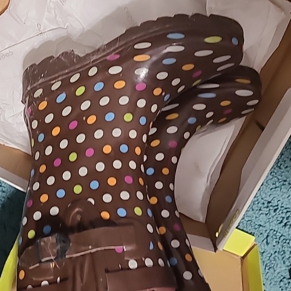 Polka Dot rain boots size 7 capella NewYork Y2K BROWN SHINY MULTI DOTS SPORTY - Picture 5 of 12